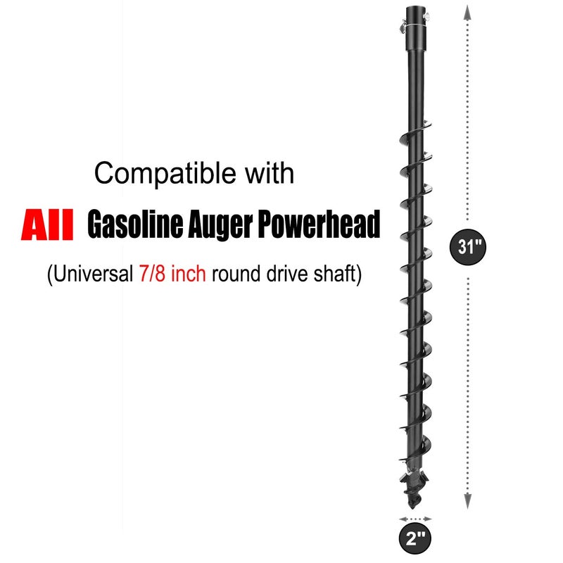 APLMAN Earth Auger Drill Bit,7/8" Shaft & 31â€ Length Augers for Gasoline Earth and Ice Auger Power Heads (2 Inch, Black Post Hole Digger) - Image 2